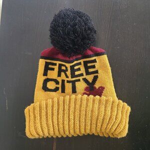Free City Pom Pom Beanie Life Nature Love Yellow Red